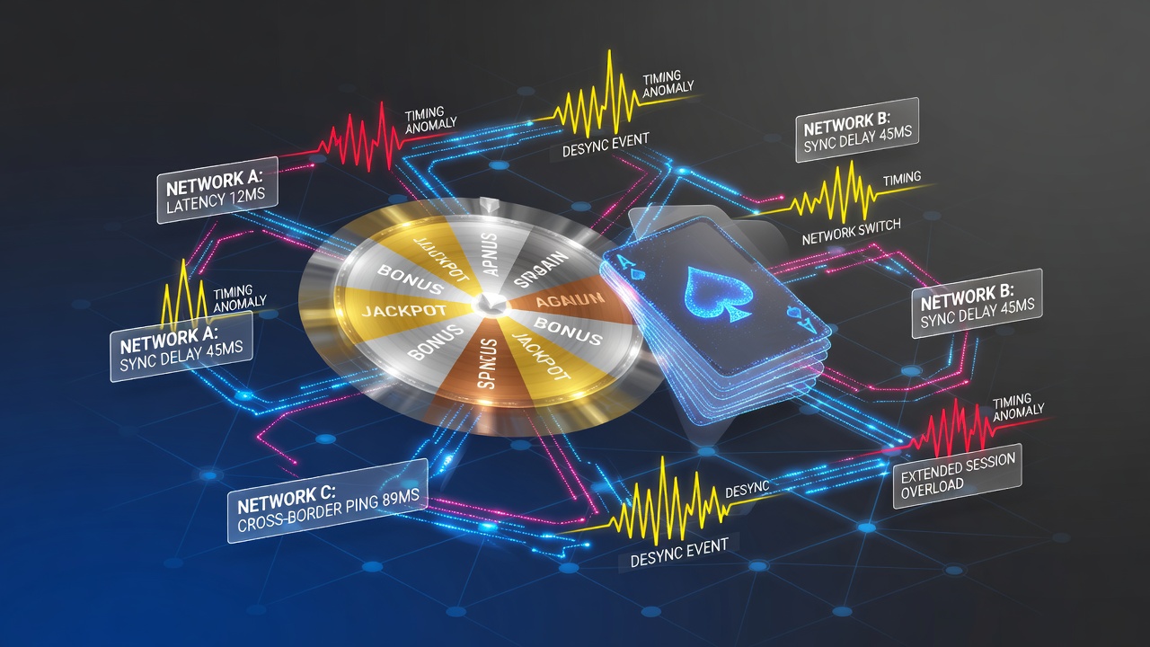 Digital wheel spin interface showing timing metrics during network transitions