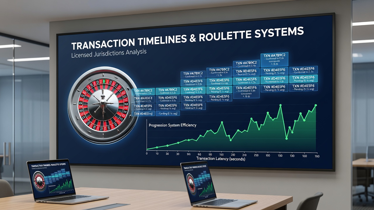 Roulette wheel with digital transaction overlay showing confirmation timelines in a licensed online casino interface