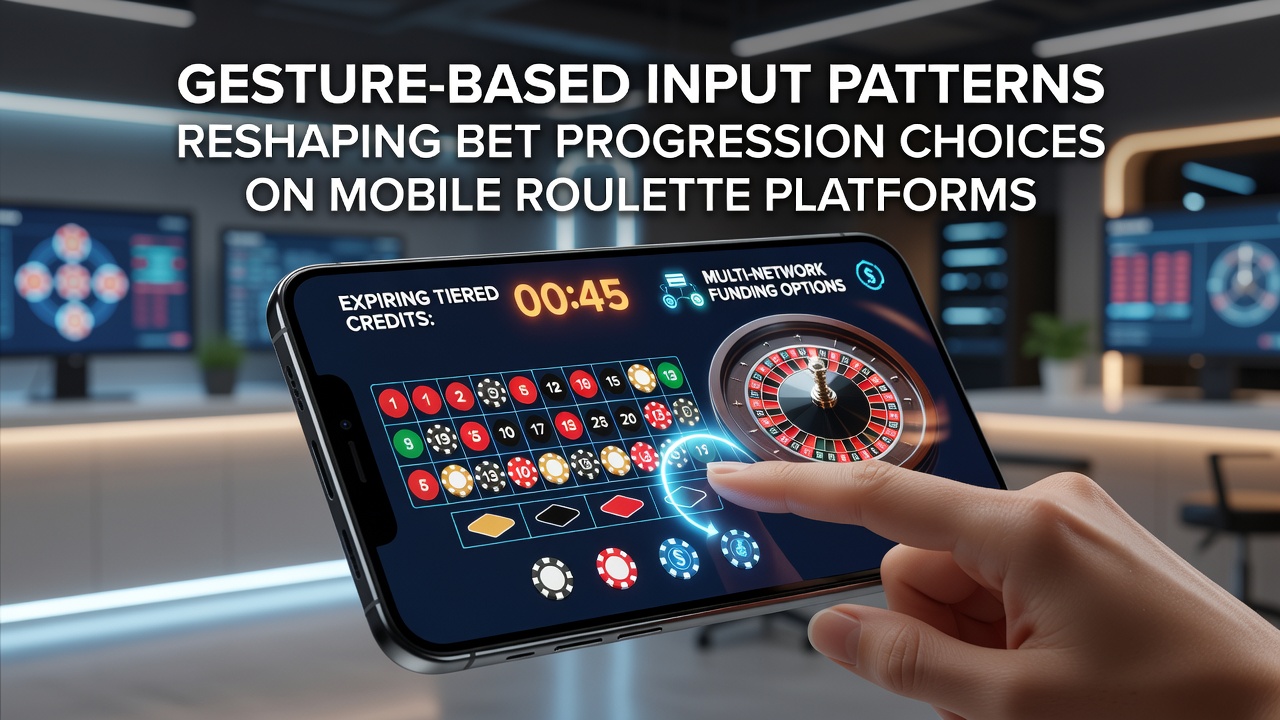 Mobile roulette screen displaying swipe and tap gesture controls for bet adjustments