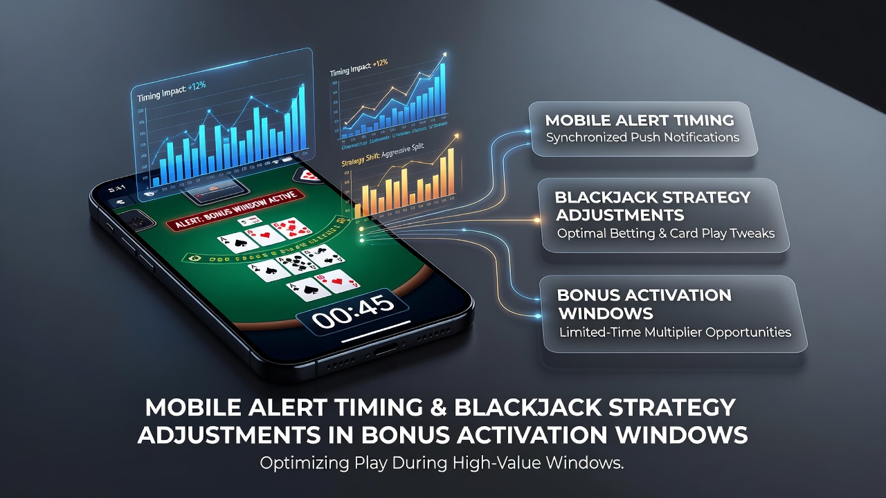 Mobile device displaying timed blackjack bonus alert next to strategy chart