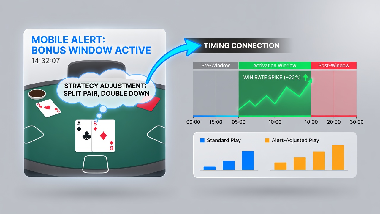 Blackjack table interface with active bonus timer and mobile notification overlay