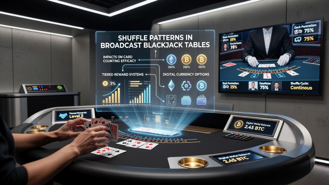 Broadcast blackjack table with visible shuffle machine and dealer during live stream session