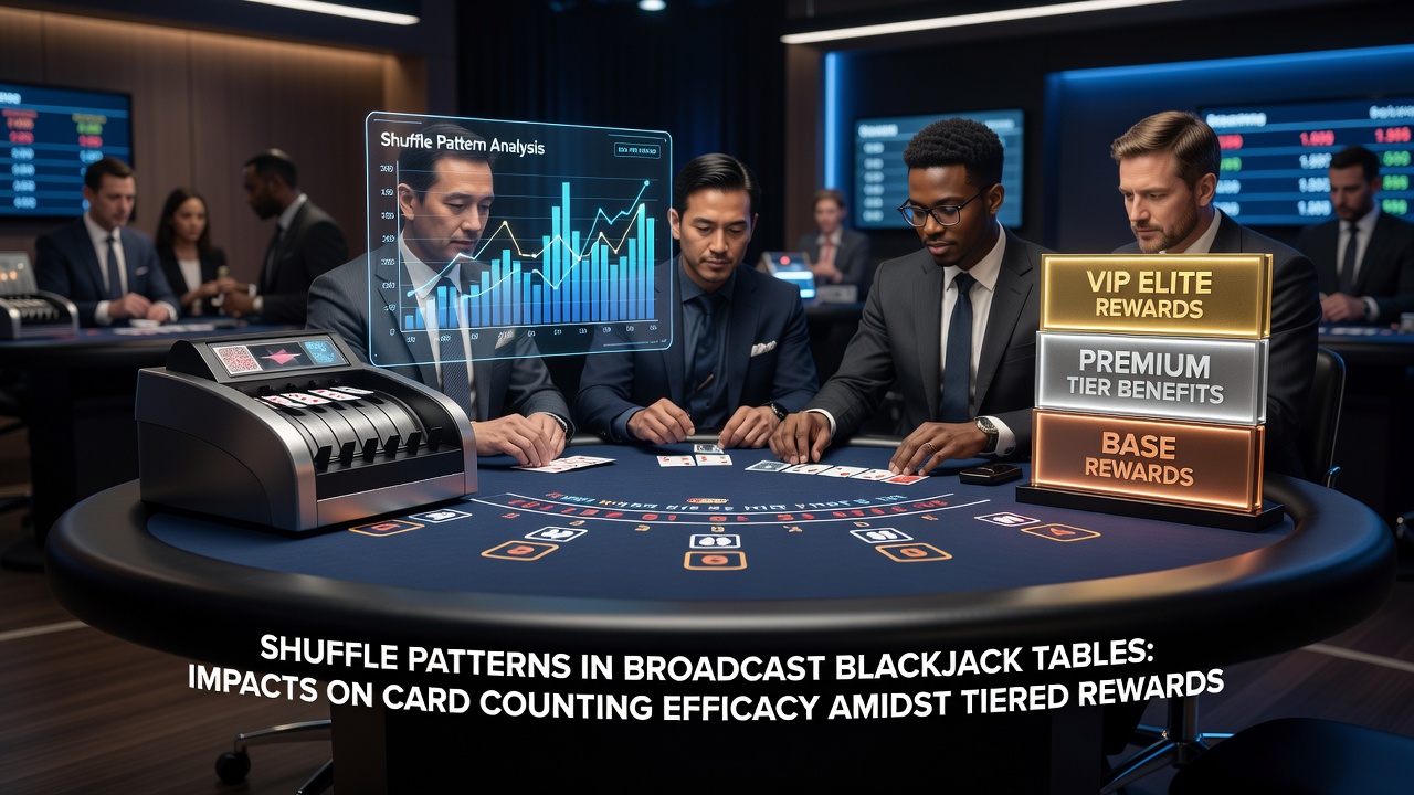 Loyalty tier dashboard overlaid on blackjack broadcast feed showing reward points and table options